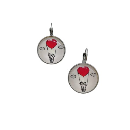 earrings steel silver red heart baloon1